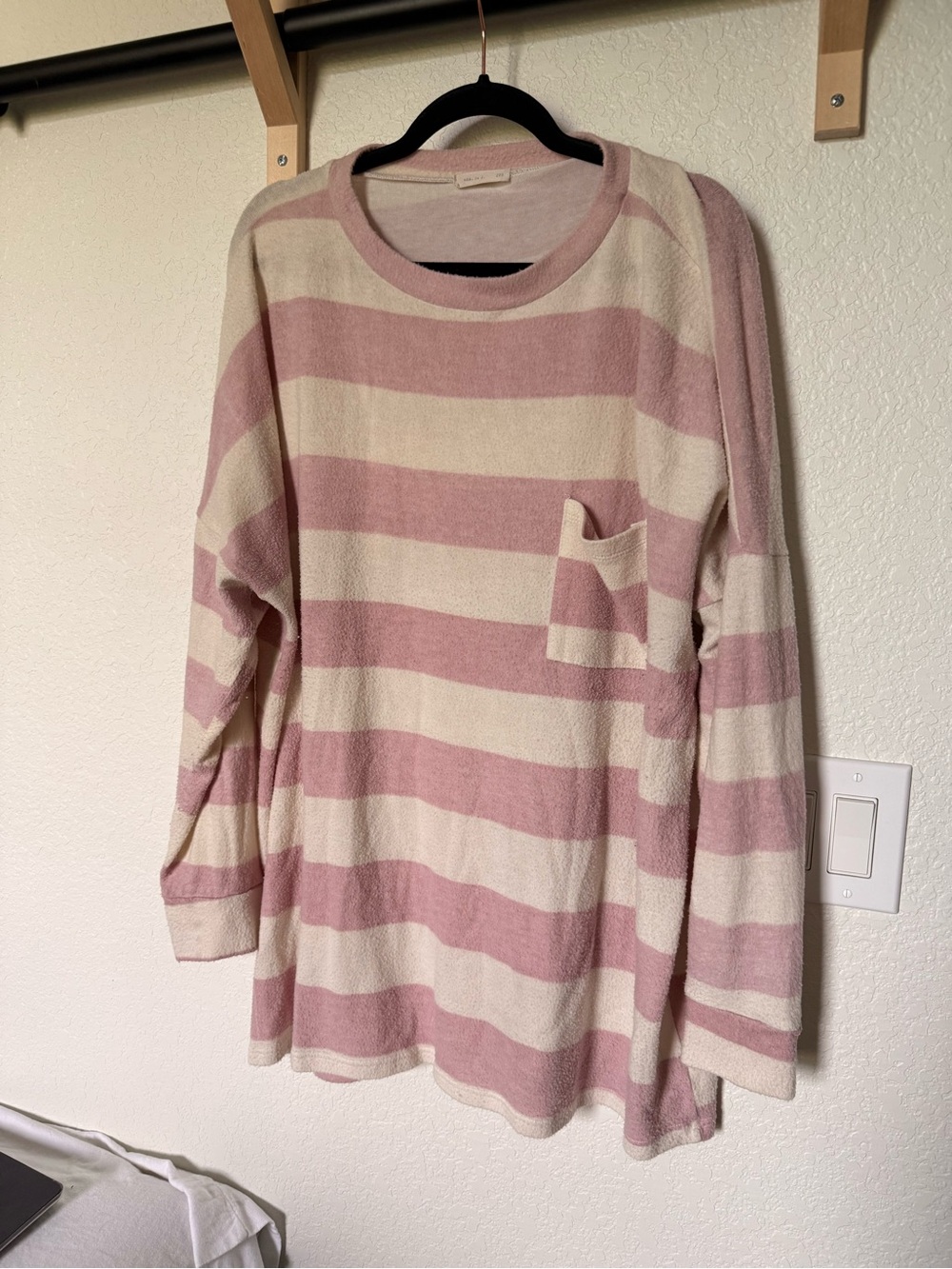 Striped Long Sleeve Pocket Top in Dusty Pink and Cream